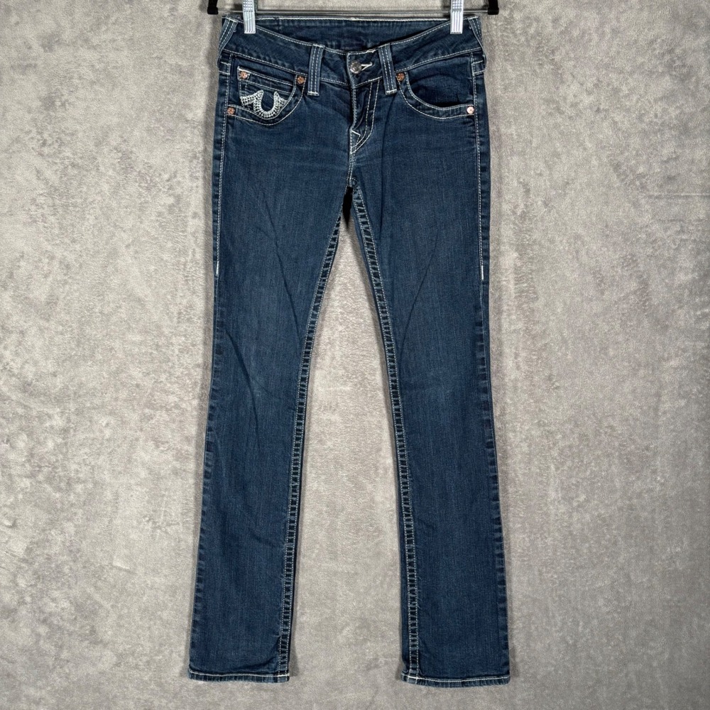 Vintage True Religion Womens Jeans Size 28 Dark Wash USA Rhinestone Embellished - Picture 2 of 16